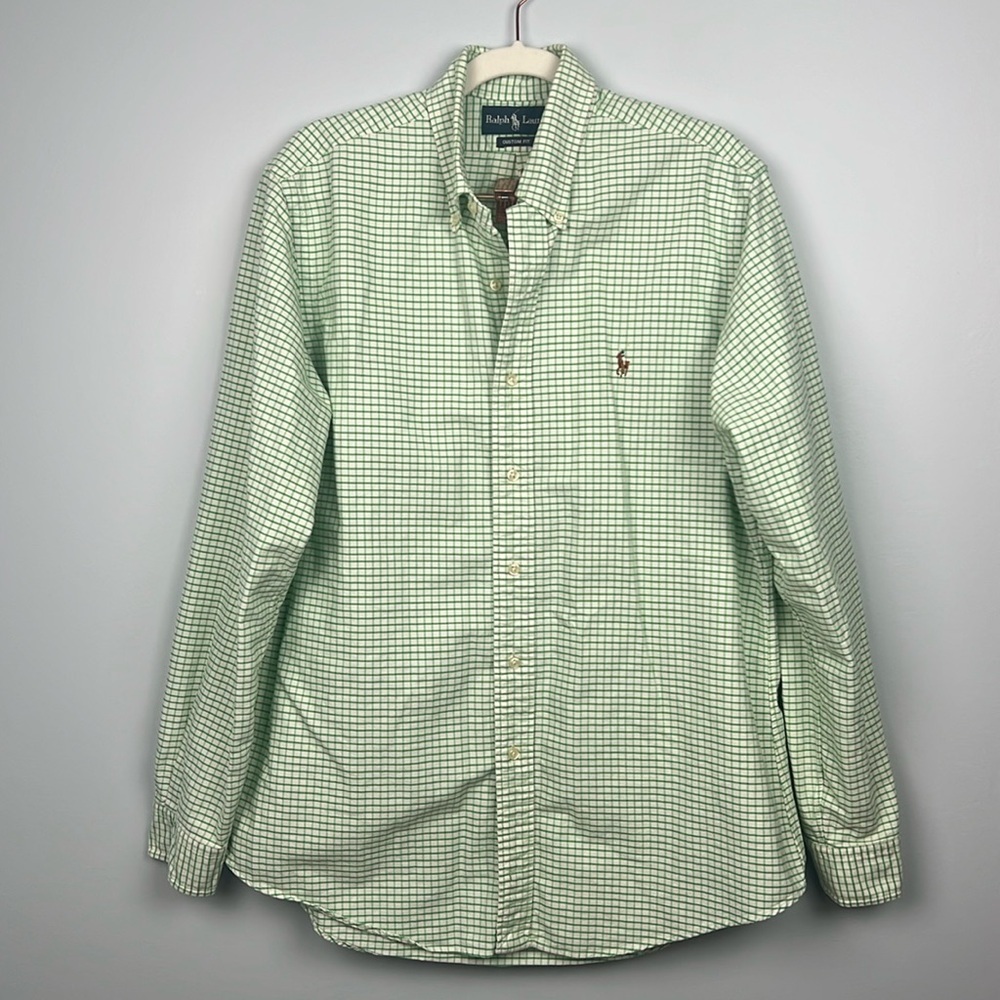 Ralph Lauren Light Green and White Small Check Button-Down Shirt